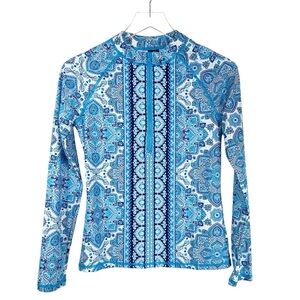 AQUA ET SOL Blue Patterned 1/4 Zip 50+ SPF Wearable Sunblock Swim Shirt Small